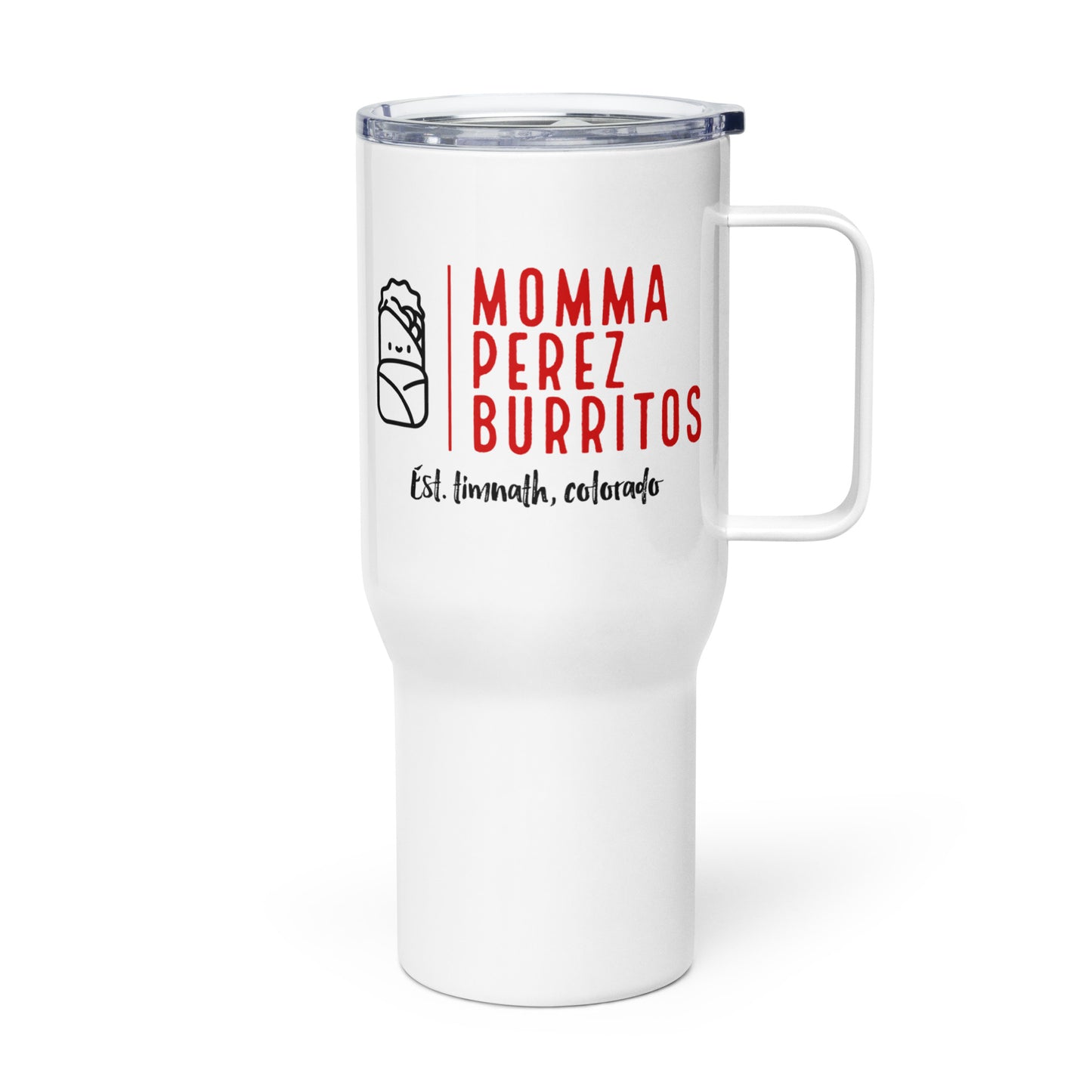 High Fiving Burrito's Travel mug with a handle