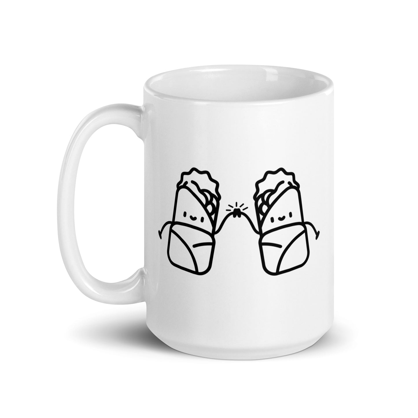 High Fiving Burrito's White glossy mug